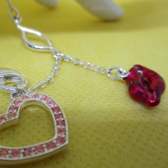 Avon Lips Heart Bracelet Avon Enamel Lips Rhinestone Heart Bracelet Red Enamel - Picture 6 of 13